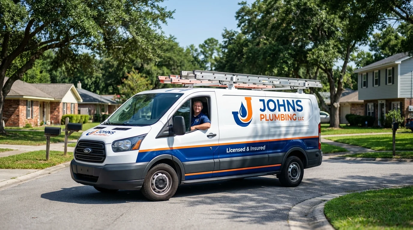 Johns Plumbing LLC service van in Shelbyville, IN