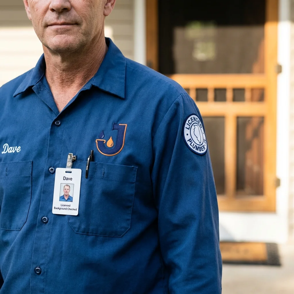 Licensed plumber showing ID badge in Shelbyville, IN