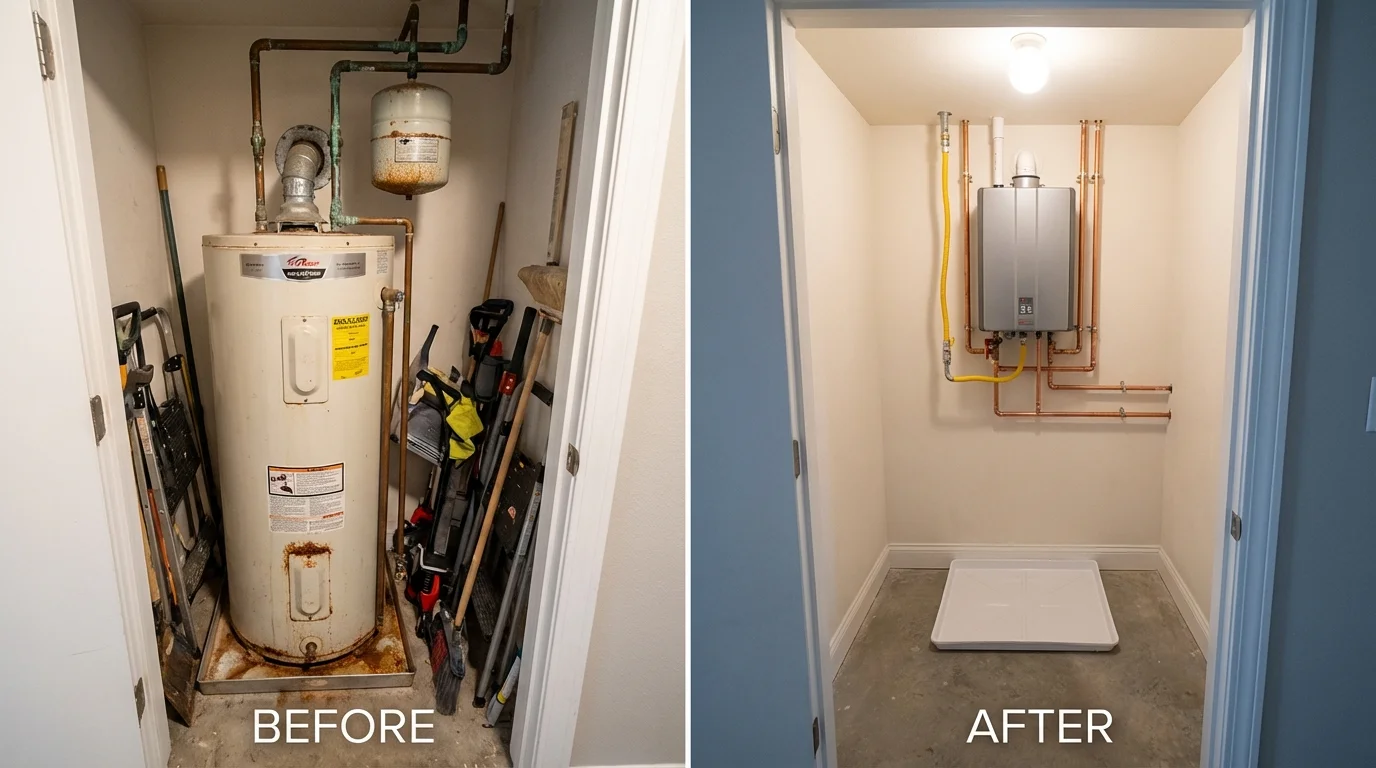Tank water heater versus wall-mounted tankless unit comparison for Shelbyville, IN homeowners